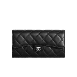 샤넬[chanel/팬더샵]*정품가죽* 클래식 플랩 장지갑(블랙/은장/램스킨)