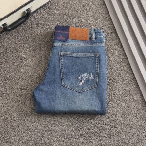 [국내배송]루이비통 신상 레터링 닻 자수로고 스판 데님진